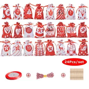 More details for 24pcs diy christmas advent calendar countdown numbers bag candy storage pouch