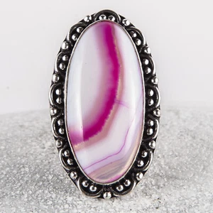 a Silberring Spitzenachat Achat in Weiß und Pink faszinierende Zeichnung Gr. 54 - Bild 1 von 4