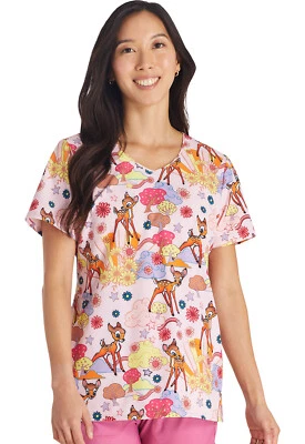 Bambi Cherokee Scrubs Tooniforms Disney V Neck Top TF626 BAGC - Image 1 of 4