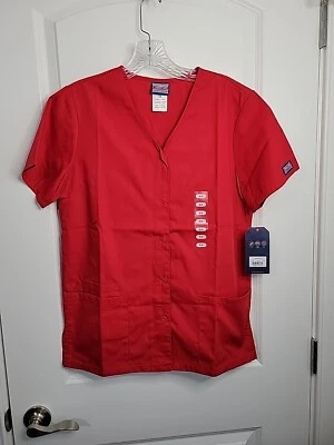 Cherokee Workwear Collection Snap Front Short Sleeve V-Neck Top 4770 XS - Image 1 of 4