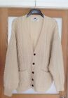 West Highland Woollens Mens Cream 100% Wool Cable Knit Winter Cardigan SizeL NEW