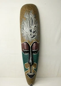 Holz handgeschnitzt bemalt Stammesmaske Wandbehang 40" Indonesien - Bild 1 von 8