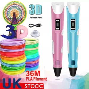 Kids 3D Drawing Pen - 12 Color PLA Filament Printer Doodle Pen Set Gift UK - Picture 1 of 21