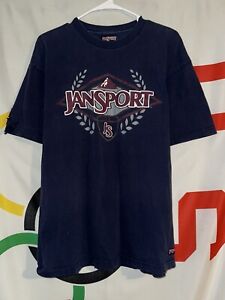 Vintage Jansport T Shirt Mens Large Navy Blue Short Sleeve Distressed USA Made