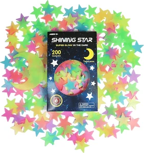 Glow in the Dark Stars Stickers for Ceiling, Adhesive 200Pcs 3D Glowing Stars an - Picture 1 of 12