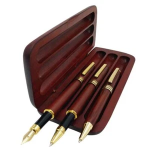 3 Pcs Wooden Pens Set with Gift Case/Best Writing Fountain Fancy Ballpoint Pen - Picture 1 of 7