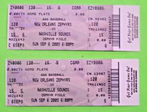 New Orleans Zephyrs AAA Baseball Ticket Stubs--9/6/2009