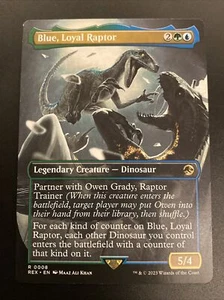 Blue, Loyal Raptor Borderless MTG Jurassic World Collection REX #8 NM English - Picture 1 of 2