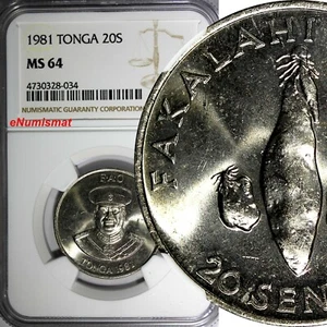 TONGA Taufa'ahau Tupou IV 1981 20 Seniti NGC MS64 superior calificado por ngc km# 71 (034) - Imagen 1 de 4