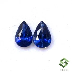 6x4 mm Natural Blue Sapphire Pear Cut Pair 0.80 CTS Faceted Loose Gemstones - Picture 1 of 6
