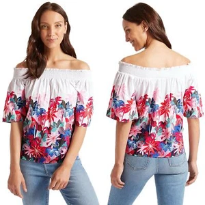 Camiseta para mujer Bardot suelta ala de murciélago sin hombro floral talla 8-18 - Imagen 1 de 10