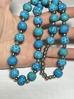 90'S Artisan Chunky Blue Clay Fimo Bead Necklace Millefiore Bright Spring  Dd874