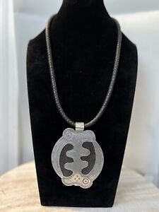 Handmade leather Gye Nyame aluminum Pendant necklace