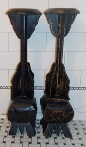 Pair ANTIQUE CONTINENTAL CARVED Wood BAROQUE STYLE Altar CANDLE STICKS - Picture 1 of 12