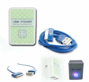 20X 4 USB PORT HUB WALL ADAPTER+3FT CABLE CHARGER DATA BLUE FOR IPHONE IPOD IPAD - Picture 1 of 1