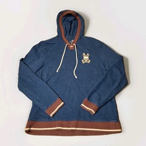 Sudadera con Capucha Psycho Bunny Para Hombre Pequeña Azul Pullover Calavera Conejo Logo Borde en Contraste - Imagen 1 de 10