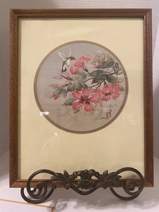 Hummingbirds On Hibiscus Asian Art Signed - Picture 1 of 14