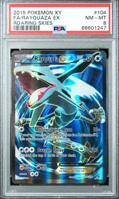 PSA 8 Rayquaza EX 104/108 XY Roaring Skies 2015 Pokemon Card Full Art Holo Foil - Image 1 of 2