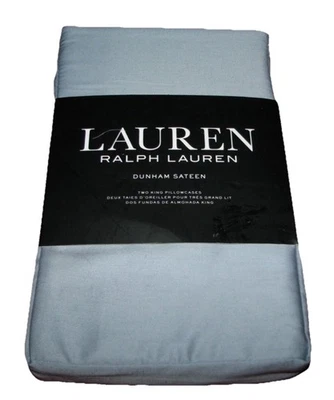 Ralph Lauren Dunham Satén Paquete de 2 Fundas de Almohada AZUL NIEBLA Algodón King 20 x 40" NUEVO Foto 1 de 2