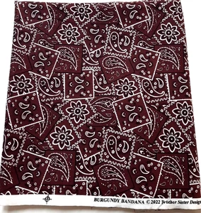 28"x44" Burgundy Bandana Cotton Fabric Brother Sister Design Studio - Picture 1 of 4