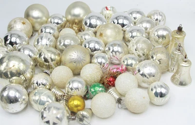 Alte Kugeln GLASKUGEL SILBER Glitterdekor Christbaumschmuck Baumschmuck 55tlg. - Image 1 of 4