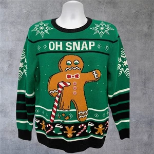 Ugly Christmas Sweater Gingerbread Man "Oh Snap" and "Bite Me" Size Large - Picture 1 of 8