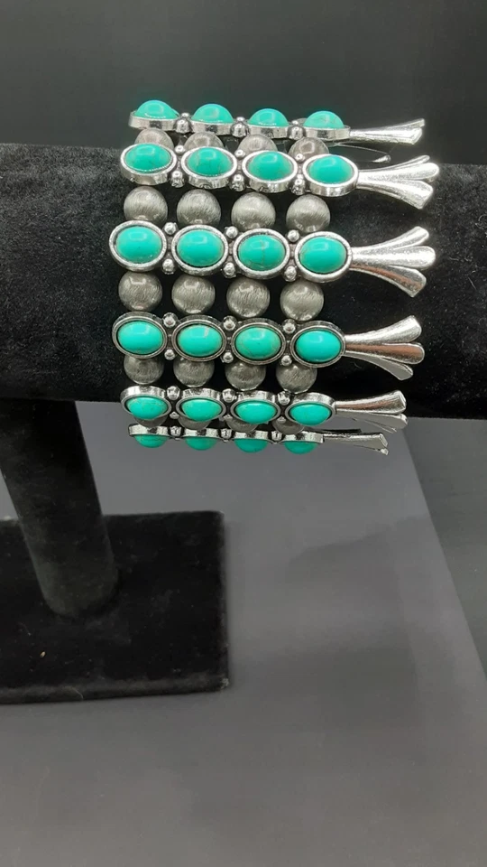 Blue Howlite and Resin 45.00 ctw Stretch Bracelet In Silvertone ( GIFT ) Foto 1 de 1