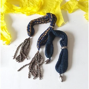 Pair Antique Victorian Miser Coin Purses | Crocheted Blue & Gold Beaded - Picture 1 of 11