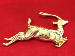 Vintage goldfarbene springende afrikanische Gazelle Brosche 2,5" breit - Bild 1 von 5