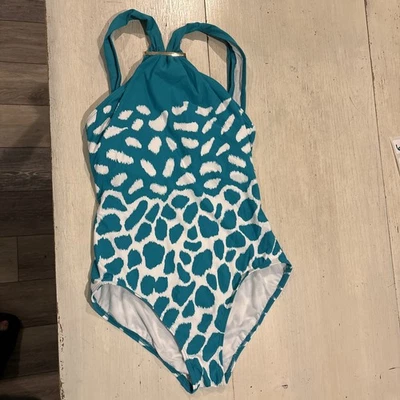 Michael Kors One-piece Women’s 12 Turquoise And White Swimsuit - Image 1 of 4