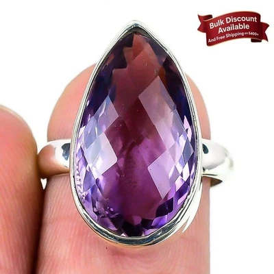 Anillo de plata maciza 925 amatista natural declaración viernes negro nuevo joyería talla 7 Foto 1 de 4