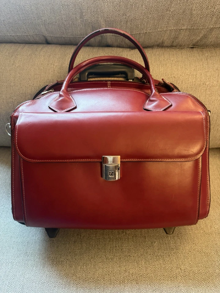 Портфель для ноутбука McKlein красный кожаный на роликах 15 дюймов женская сумка на колесиках 96146A ЧИТАЙТЕ - Изображение 1 из 4