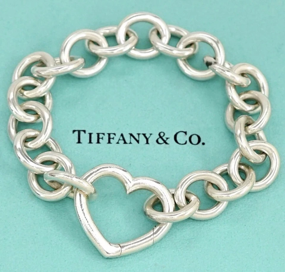 Tiffany & Co. Open Heart Clasp Chain Bracelet 7.5" Silver 925 Auth w/Box #2716 - Image 1 of 3