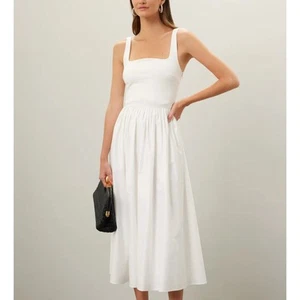 Abito midi Rue Sophie bianco aderente svasato MEDIA romantico prendisole designer $188 - Foto 1 di 11