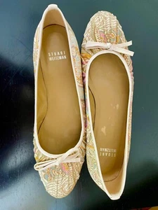 Stuart Weitzman multicolor paisley print silk and leather ballet flats 9N - Picture 1 of 19