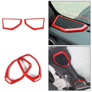 4x Red A-Pillar Speaker Ring Roof Audio Cover Trim for Jeep Wrangler JL JT 18+ - Picture 1 of 8