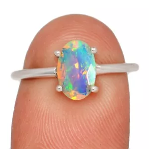 Faceted Natural Ethiopian Opal 925 Sterling Silver Ring Jewelry s.7 CR69746 - Picture 1 of 1