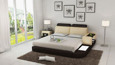 Waterbed Double Bed Leather Bed Frame Upholstered USB + LED Luxury New Brown