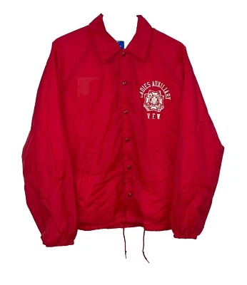 Vintage 80s Champion Ladies Auxiliary VWF Snap Button Jacket Red Large Nylon - Image 1 of 4