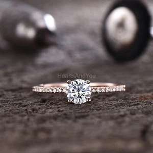 1ct Round Cut Moissanite Accents Solitaire Engagement Ring 14K Rose Gold Plated - Picture 1 of 5