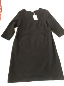 NUEVO VESTIDO NEGRO ACANALADO ESTILO BRITÁNICO GLORIOSO SUELO MUJER MANGAS 3/4 TALLA 16L - Imagen 1 de 7