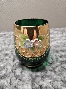 Vidrio veneciano vintage dorado pintado a mano floral - Imagen 1 de 11
