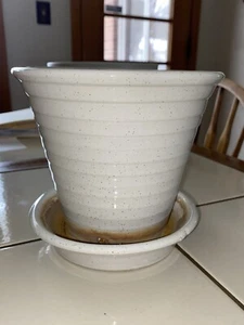 Vintage PFALTZGRAFF 6” Flower Pot & Saucer Speckled WHITE Ringware Planter - Picture 1 of 7