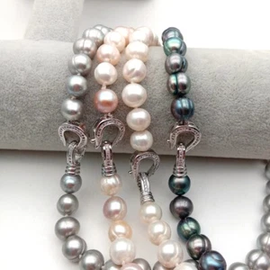 17" 10-11mm White Black Gray Multi Color Round Pearl Necklace free shipping - Picture 1 of 17