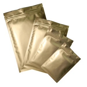 100/200/500 bolsas de papel de aluminio Mylar resellables con cremallera a prueba de olor en oro mate - Imagen 1 de 12