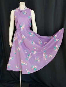 HAWAIIAN BOHO FLORAL Vintage 1980s Full Skirted MIDI SUN DRESS - M / L - Picture 1 of 10