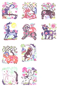 JUEGO DE CABRA de cortes de papel chino colorido 10 piezas pequeñas individuales Zhou 3 paquetes lote - Imagen 1 de 11