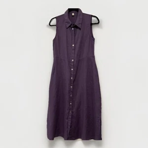 Amazhiyu Dress Small Purple Linen Button Down Midi Collar Sleeveless Pocket Boho - Picture 1 of 18