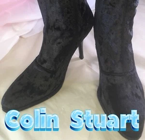 Vintage Colin Stuart Black Velvet Knee High Heel Boots New In Box 7 - Picture 1 of 14