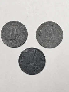 Lot of 3 1917-1918-1919 Germany 10 Pfennig Iron KM#20 - Picture 1 of 2